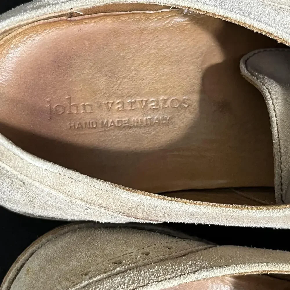 John Varvatos Suede Wingtip Shoes Mens Size 10.5 Beige Handmade Italy F1250L1